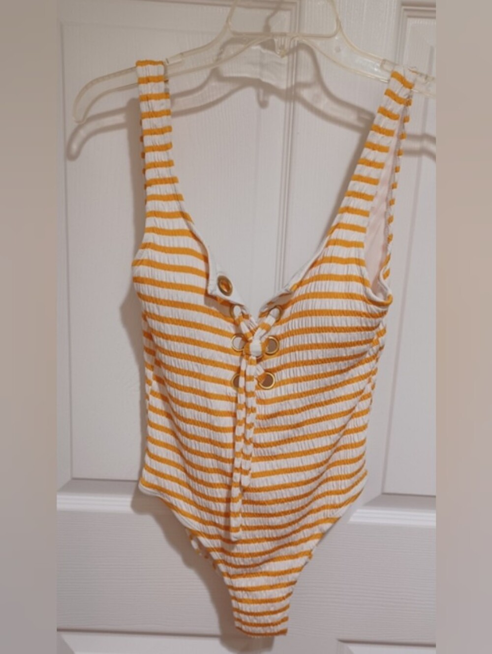 California Waves Yellow & White Striped Lace-Up One-Piece